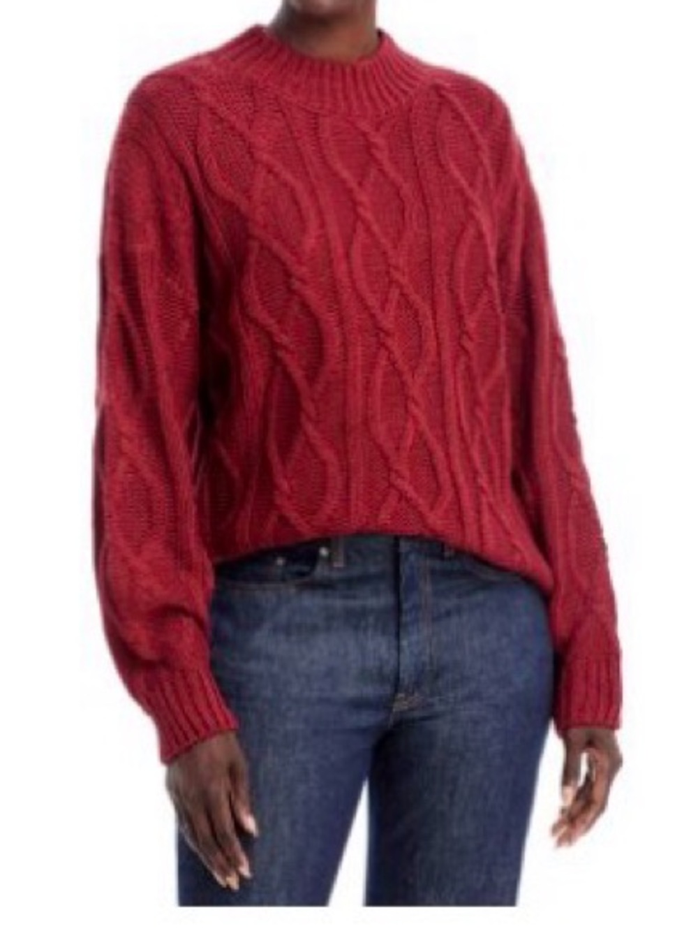 Elan- Maroon Cable Knit Crewneck Long Sleeve Sweater